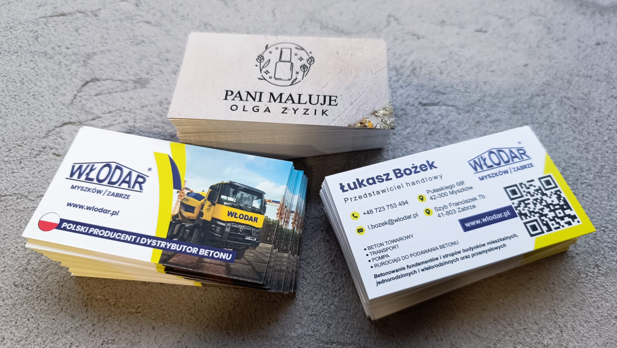 Druk wizytówek premium dla firm Pani Maluje i Włodar – Drukarnia Radomsko Agencja Gawlikowski